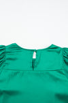 Green Satin Puff Long Sleeve Crewneck Blouse-Tops-MomFashion