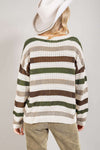 Stripe Crochet Hollow out Knit Sweater-Tops-MomFashion