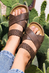 Brown Braided Detail Criss Cross Platform Slippers-Shoes & Bags-MomFashion