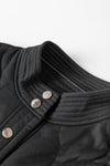 Black Solid Color Quilted Snap Button Jacket-Outerwear-MomFashion