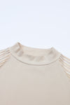 Apricot Striped Mesh Long Sleeve Crewneck Ribbed Top-Tops-MomFashion