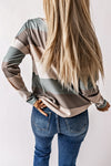 Green Color Block Ribbed Long Sleeve Top with Pocket-Tops-MomFashion