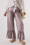 Khaki Frilled Drawstring High Waist Wide Leg Pants-Bottoms-MomFashion