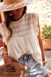 White Ruffled Lace Flowy Tank Top-Tops-MomFashion