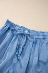 Beau Blue Casual Chambray Drawstring Shorts-Bottoms-MomFashion