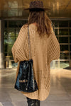 Camel Pointelle Knit Pocket Open Front Cardigan-Tops-MomFashion