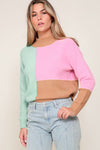 Multicolour Colorblock Mock Neck Ribbed Trim Sweater-Tops-MomFashion