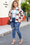 Fiery Red Geometric Aztec Pattern Plus Size Fleece Jacket-Plus Size-MomFashion