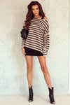 Striped Print Dropped Shoulder Loose Sleeve Sweater-Tops-MomFashion