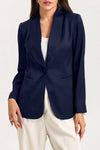 Blue Collared Neck Single Breasted Blazer with Pockets-Outerwear-MomFashion