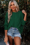 Green Smocked Wrist Shift Top-Tops-MomFashion