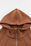 Brown Quarter Zip Kangaroo Pocket Hoodie-Tops-MomFashion