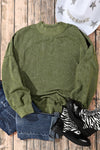 Green Drop Shoulder Crew Neck Pullover Sweatshirt-Tops-MomFashion