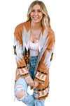 Gold Flame Aztec Graphic Open-Front Cardigan-Tops-MomFashion