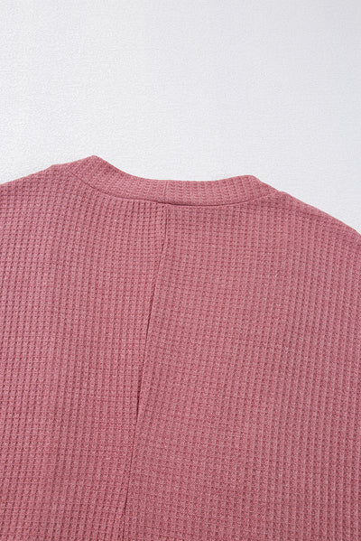 Mineral Red Solid Color Waffle Knit Cardigan with Pocket-Sweaters & Cardigans/Cardigans-MomFashion