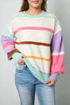 Multicolor Striped Colorblock Drop Shoulder Sweater-Tops-MomFashion