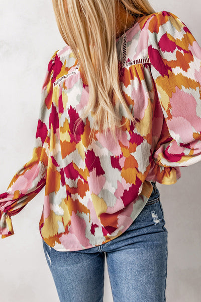 Multicolor Abstract Printed Long Sleeve Blouse-Tops-MomFashion