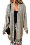 Apricot Plaid Knitted Long Open Front Cardigan-Tops-MomFashion