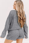 Gray Long Sleeve Top and Drawstring Shorts Lounge Set-Loungewear-MomFashion