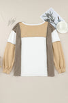 Khaki Exposed Seam Color Block Patchwork Top-Tops-MomFashion