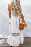 White Lace Splice Button Decor Spaghetti Strap Maxi Dress-Dresses-MomFashion