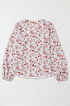 White Floral Long Sleeve Lace V-Neck Blouse-Tops-MomFashion