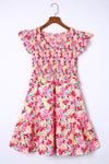 Multicolor Smocked Bodice Ruffle Trim Floral Dress-Dresses-MomFashion