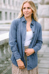 Sky Blue Button-up Long Sleeve Denim Shirt Jacket-Outerwear-MomFashion