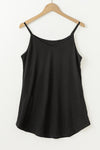 Black Spaghetti Strap V-Neck Flowy Tunic Tank Top-Tops-MomFashion