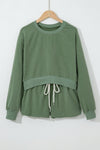 Green Fleece Two-piece Cropped Pullover and Shorts Set-Loungewear-MomFashion