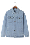 Sky Blue Acid Wash Flap Pocket Boyfriend Shacket-Outerwear-MomFashion