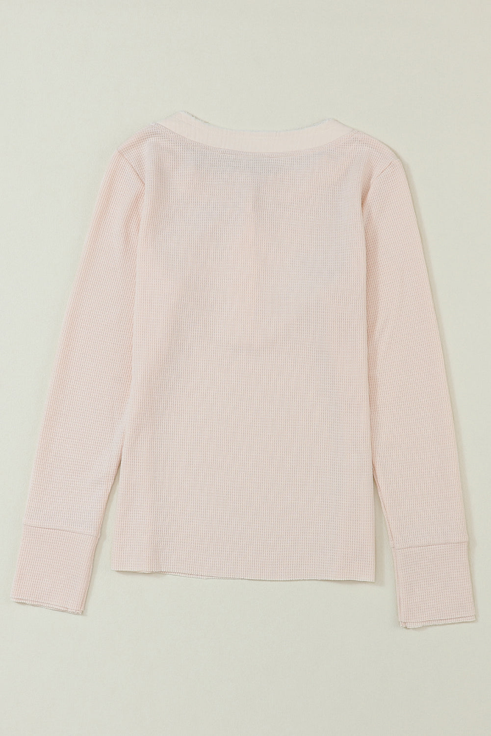 Beige Waffle Knit Textured Henley Top-Tops-MomFashion