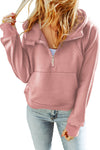 Pink Quarter Zip Kangaroo Pocket Hoodie-Tops-MomFashion