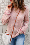 Pink Pilling Detail Patterned Sleeve Sweater-Tops-MomFashion