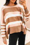 Multicolour Striped Knit Drop Shoulder Loose Sweater-Tops-MomFashion