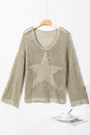 Light French Beige Star Pointelle Knit Baggy Sweater-Tops-MomFashion