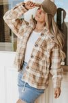 Khaki Sherpa Plaid Button Pocketed Jacket-Outerwear-MomFashion