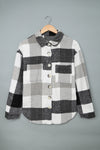 Gray Plaid Color Block Buttoned Long Sleeve Jacket with Pocket-Outerwear-MomFashion