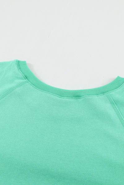 Green French Terry Cotton Blend Pullover Sweatshirt-Tops-MomFashion