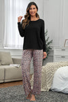 Long Sleeve Top and Leopard Print Pants Lounge Set-Loungewear-MomFashion