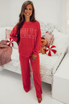 Fiery Red JOLLY Corded Long Sleeve Top and Pockets Pants Set-Two Piece Sets/Pant Sets-MomFashion