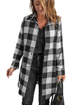 Black Turn-down Collar Plaid Shirt Coat-Outerwear-MomFashion