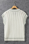 White Contrast Trim V Neck Cable Knit Sweater Vest-Tops-MomFashion