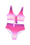 Purple Gradient Color Knotted V Neck Bikini Swimsuit-Swimwear-MomFashion