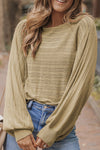 Apricot Lantern Sleeve Eyelets Textured Knit Sweater-Tops-MomFashion