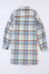 Sky Blue Plaid Flap Pocket Long Sleeve Shacket-Outerwear-MomFashion