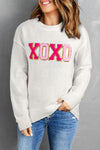 White XOXO Glitter Print Round Neck Casual Sweater-Tops-MomFashion