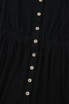 Black Button Up High Waist Long Sleeve Dress-Dresses-MomFashion