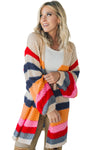 Stripes Knitted Balloon Sleeve Open Cardigan-Tops-MomFashion