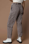 Gray Acid Wash Multi Pocket Drawstring Waist Pants-Bottoms-MomFashion